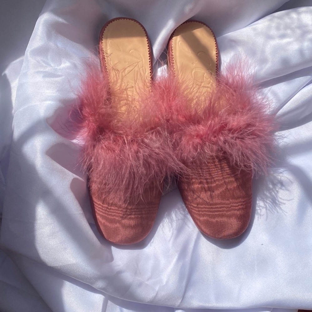 J Crew Pink Feather Mules Size 6